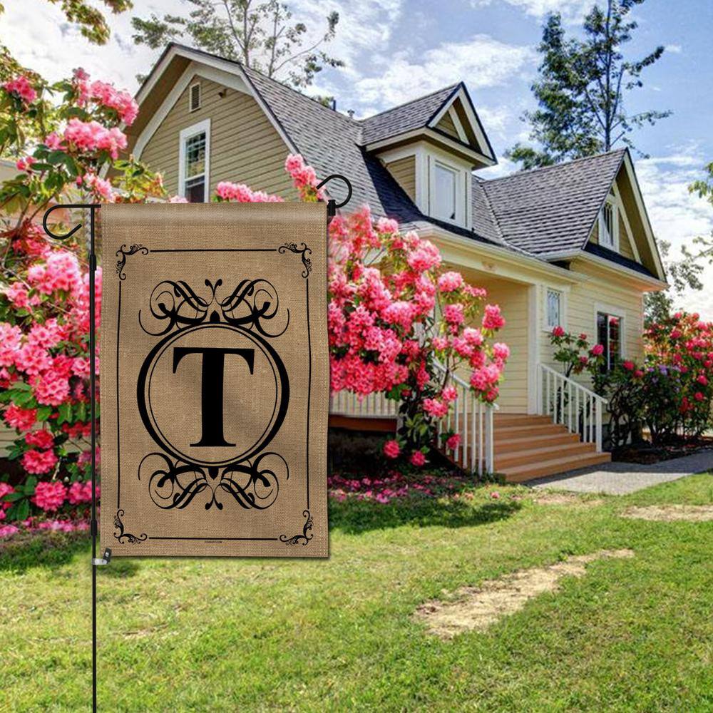 Classic Monogram Letter T Beige Polyester Garden Flag