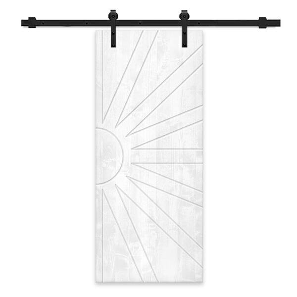 CALHOME 36 in. x 96 in. White Stained Pine Wood Modern Interior Sliding Barn Door with Hardware Kit