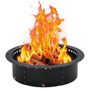 30 in. Round Carbon Steel Fire Pit Ring Liner with Air Vent for Wood Burning Insert Firepit