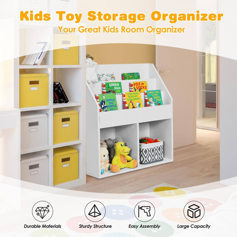 White Wooden Kids Bookshelf with Toy Storage