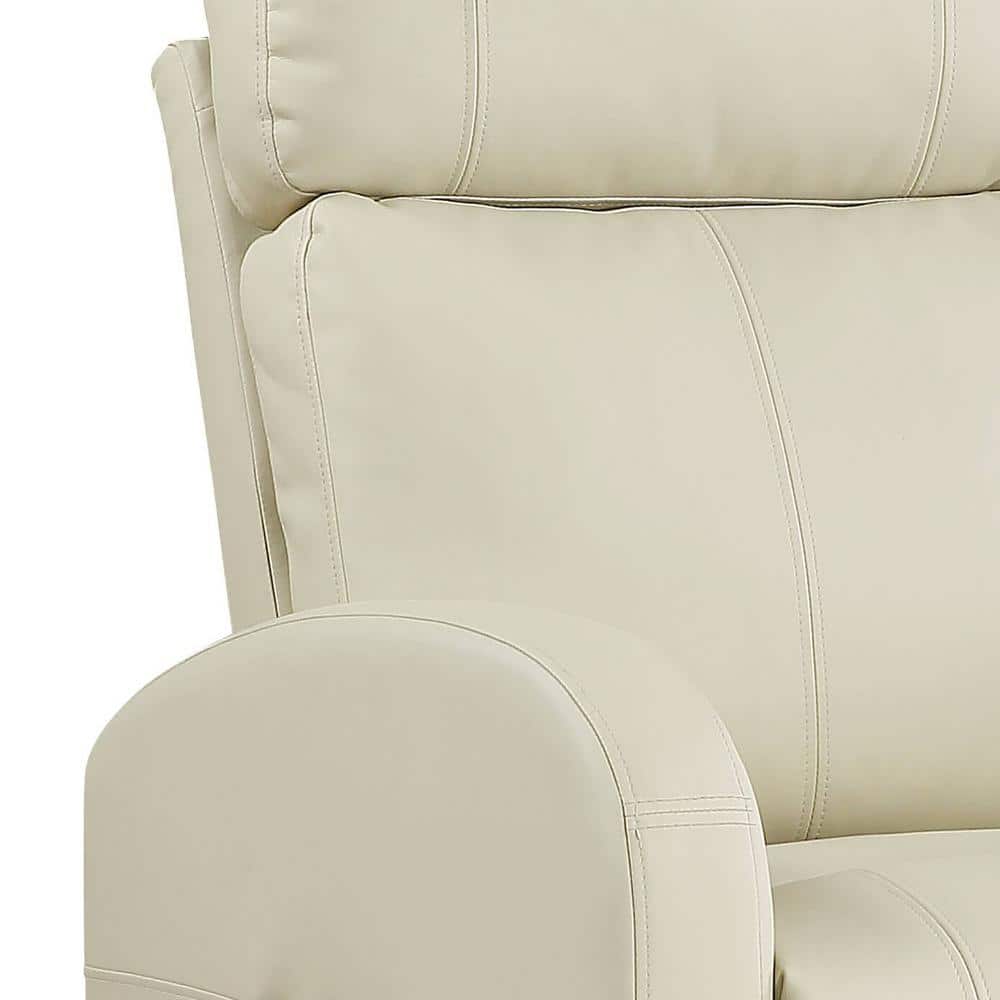 Beige 28'' PU Leather Swivel Recliner with Lift and Wood Accents