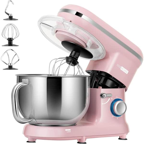 VIVOHOME 650-Watt 6 Qt. 6-Speed Pink Tilt-Head Kitchen Stand Mixer with Beater, Dough Hook and Wire Whip