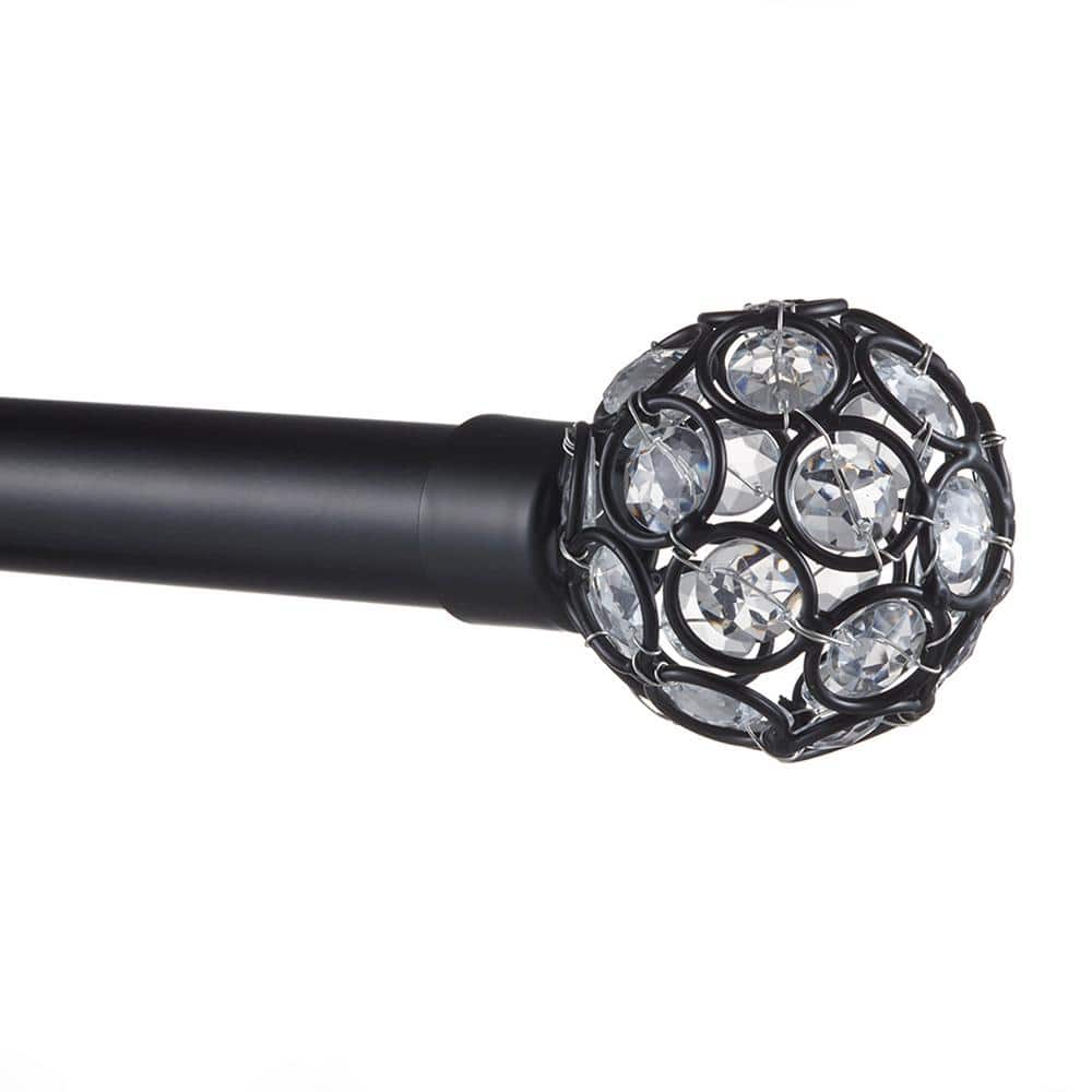 Matte Black Adjustable Curtain Rod with Crystal Finials