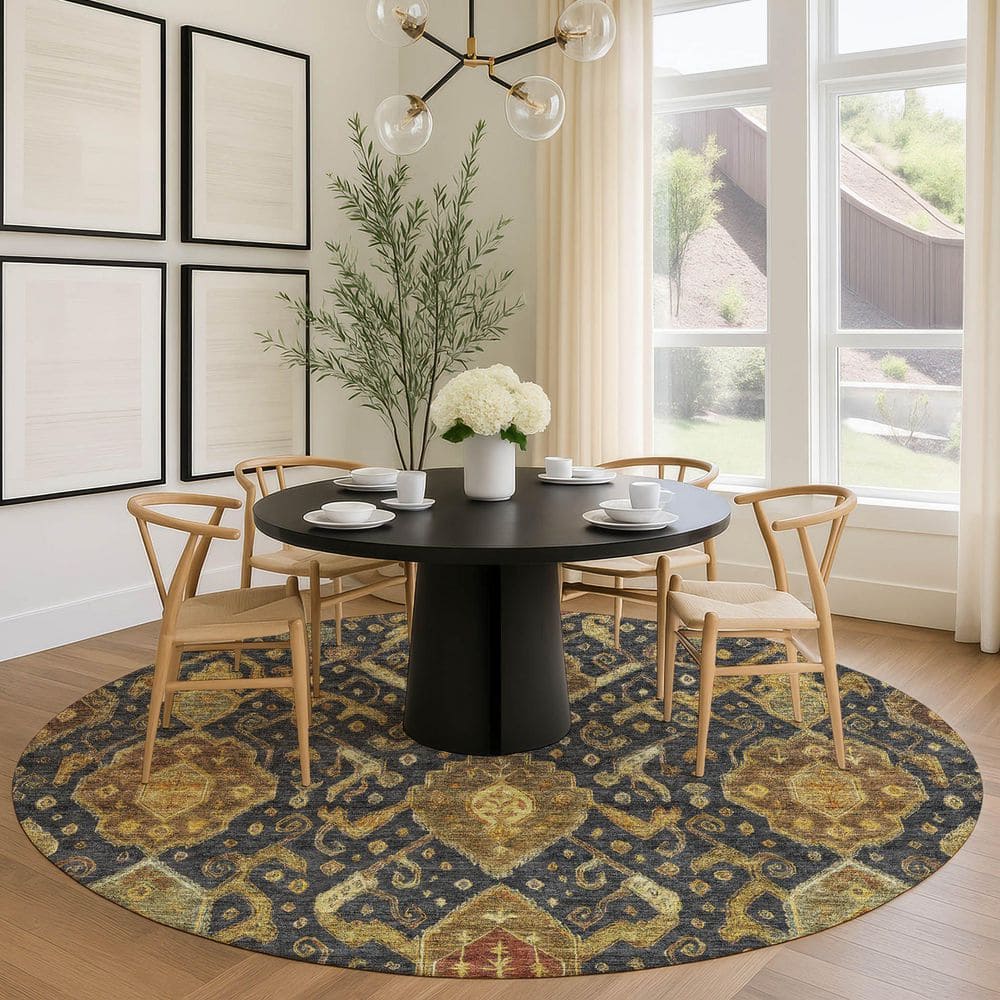Chantille Machine Washable Indoor/Outdoor Abstract ACN2306 Charcoal 8 ft. x 8 ft. Round Rug price history on PriceWatchPro