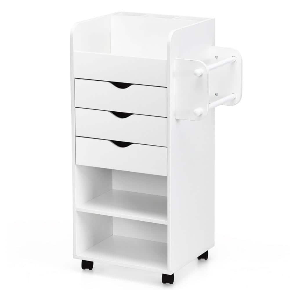 White Rolling Craft Storage Cart with Drawers and Shelves
