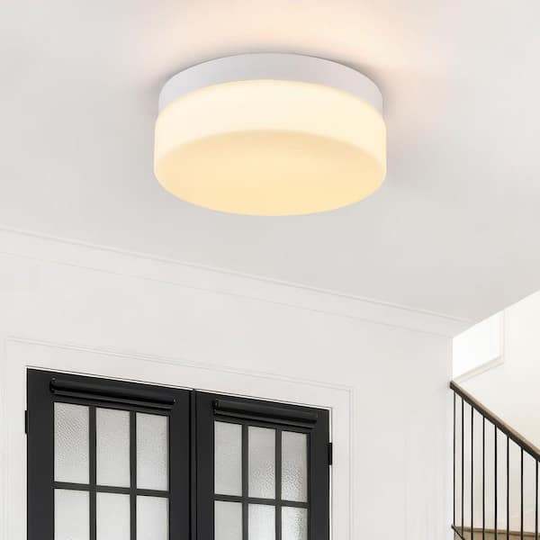 GMGSROM 11.4 in. LED White Flush Mount With Milky White Glass Shade ...