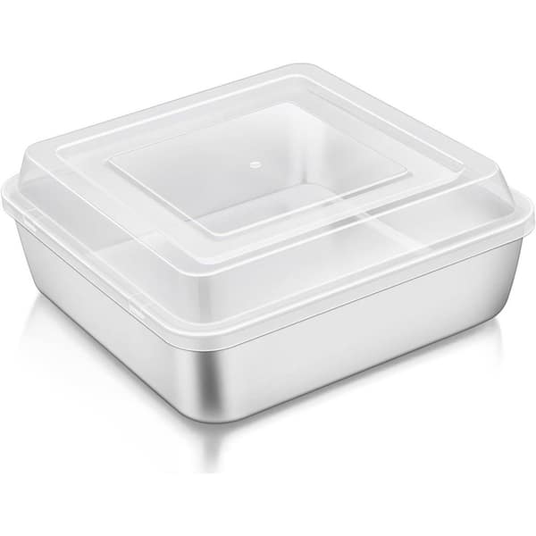 Mini Square Series 6 qt. Silver Brushed Stainless Steel Oven Safe Cake Pan with Lid for Baking and Roasting, 1 Piece
