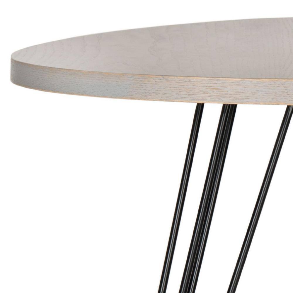 Transitional Round Grey & Black Wood Metal Side Table - 20"