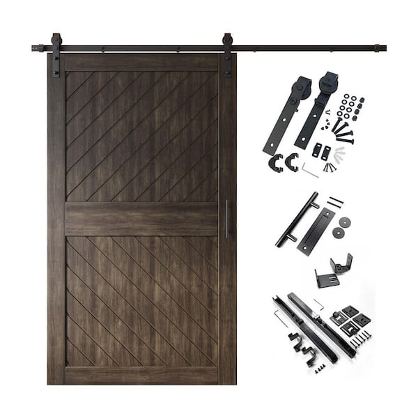 XT3 48 in. x 84 in. C-Panel Ebony Slanted Stripe Design Solid Pine Wood Sliding Barn Door with Hardware Kit