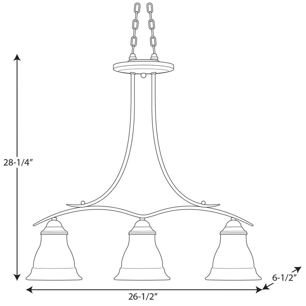 Antique Bronze 3-Light Chandelier with Etched Glass Shades
