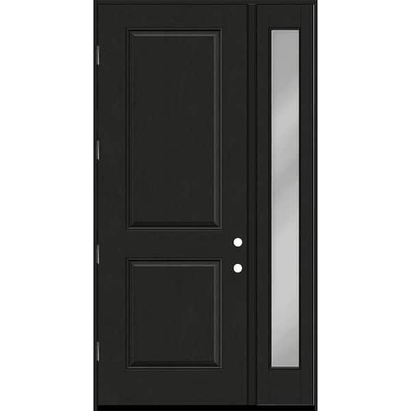 Steves & Sons Regency 53 in. x 96 in. 2P Squaretop RHOS Onyx Stain Mahogany Fiberglass Prehung Front Door w/ Clear 14 in. SL 4-9/16