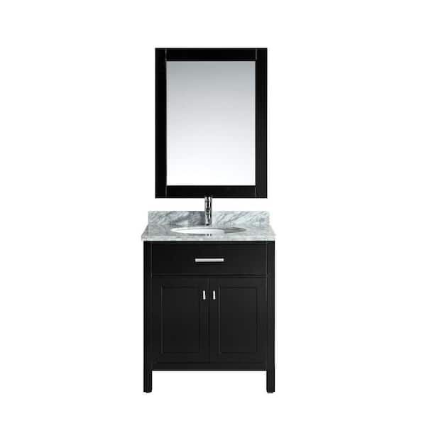 Design Element London 30 in. W x 22 in. D Single Vanity in Espresso with Marble Vanity Top and Mirror in Carrara White