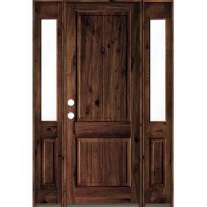 70 in. x 96 in. Rustic Alder Square Top Red Mahogany Stained Wood with V-Groove Right Hand Single Prehung Front Door