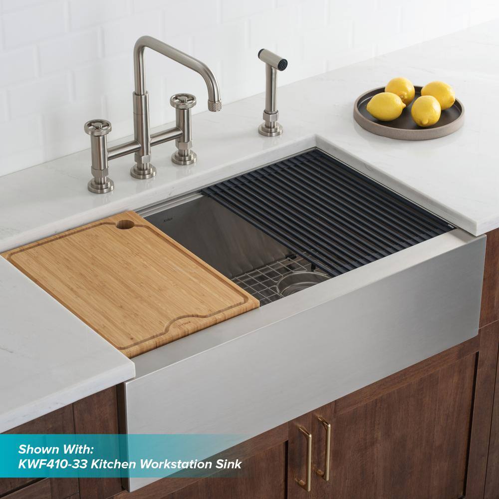 Urbix Brushed Gold Stainless Steel Bridge Faucet with Side Sprayer
