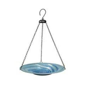 Blue Swirl Glass Hanging Birdbath