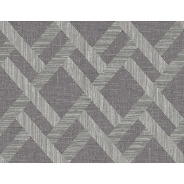 Seabrook Designs 60.75 sq. ft. Ash Linen Trellis Embossed Vinyl Un-Pasted Wallpaper Roll