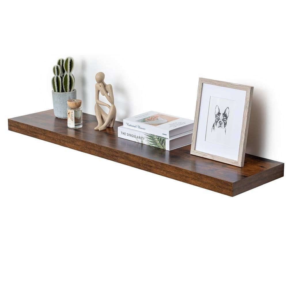 48 in. W x 12 in. D Rustic Brown Composite Decorative Wall Shelf, Large Dis