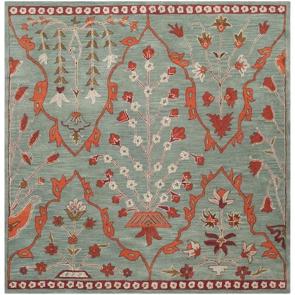 SAFAVIEH Wyndham Blue/Rust 7 ft. x 7 ft. Square Border Area Rug