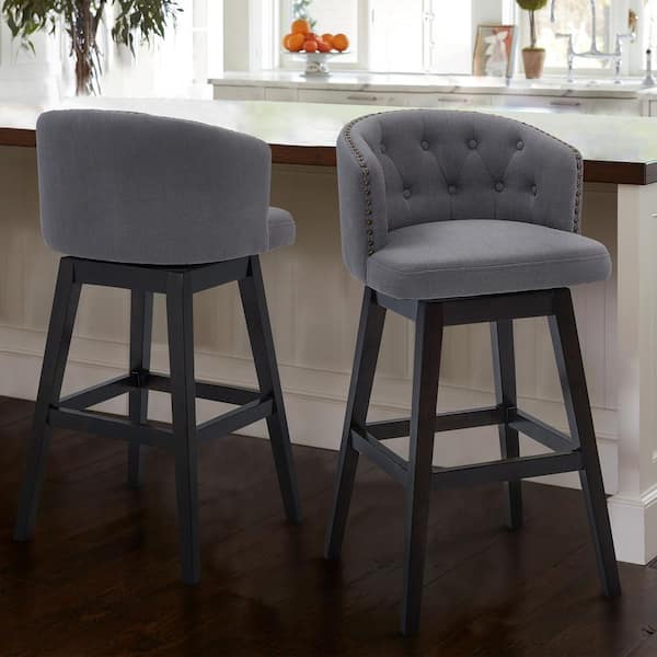 Armen Living Celine 26" Counter Height Wood Swivel Tufted Bar Stool in Espresso Finish with Grey Fabric