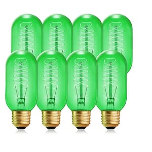 40-Watt Equivalent T45 Green Dimmable E26 Vintage Edison Incandescent-Light Bulb for Halloween Christmas (8-Pack)