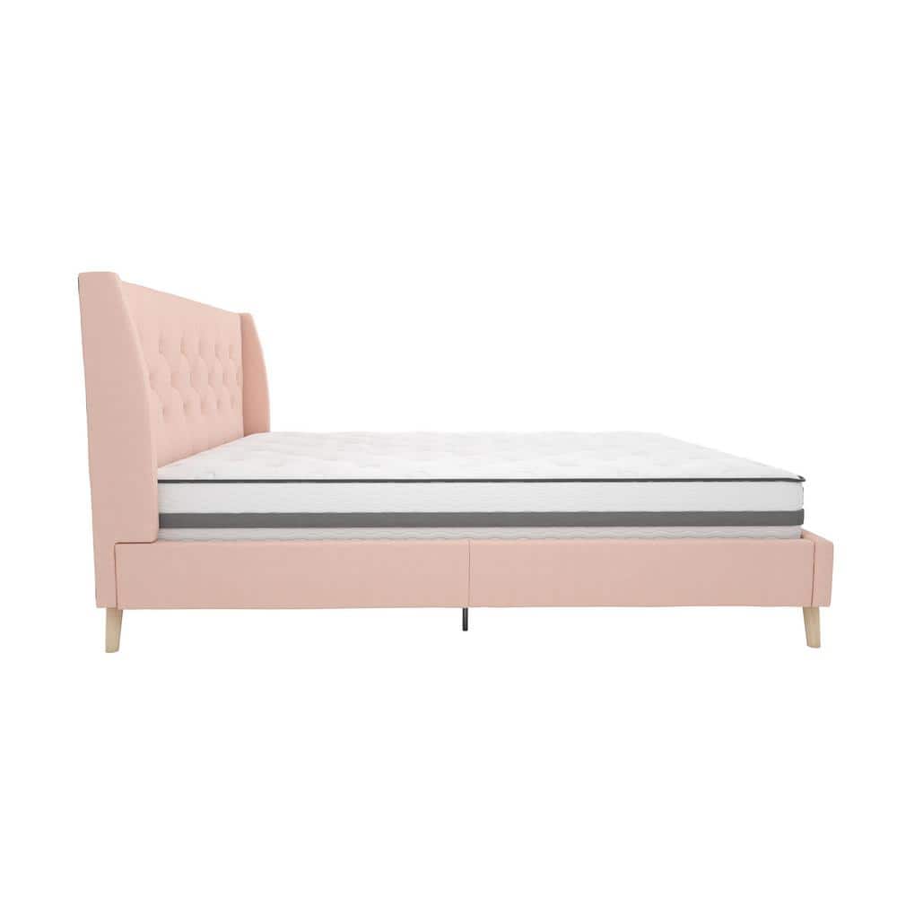 Elegant Gray Linen Upholstered Queen Platform Bed with Tufted Headboard