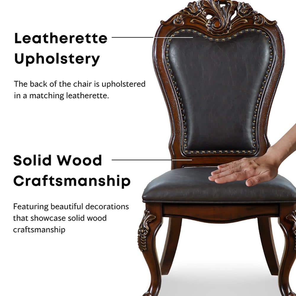 High Back Cherry Faux Leather Upholstered Side Chair
