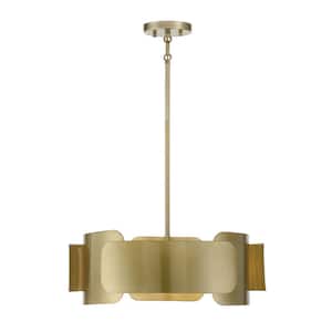 20 in. W x 7 in. H 4-Light Burnished Brass Metal Panel Pendant Light