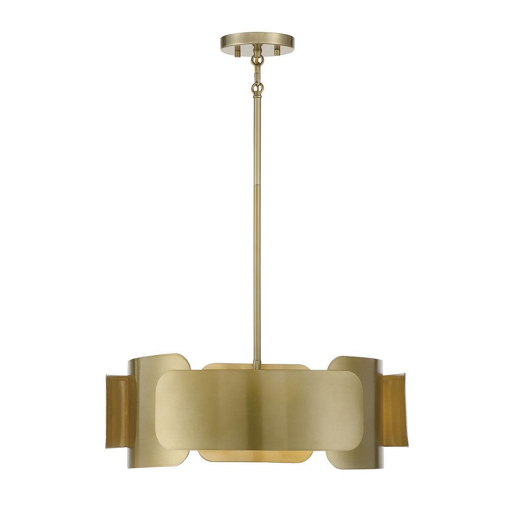 Curving Petal Chic 4-Light Pendant in Burnished Brass