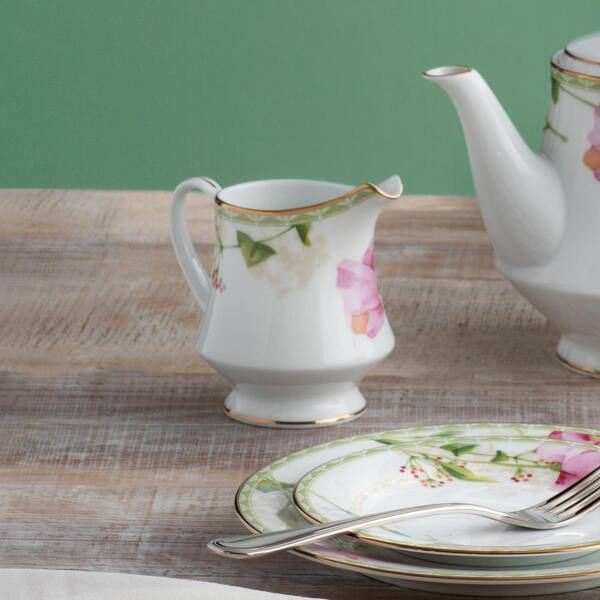 Noritake Poppy Place (White and Pink) Porcelain Sugar and Creamer