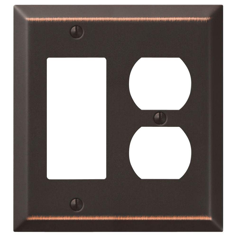 Aged Bronze Steel Single Rocker and Duplex Wallplate