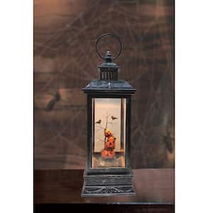 11 in. Black LED Lighted Halloween Lantern with Stacked Pumpkins