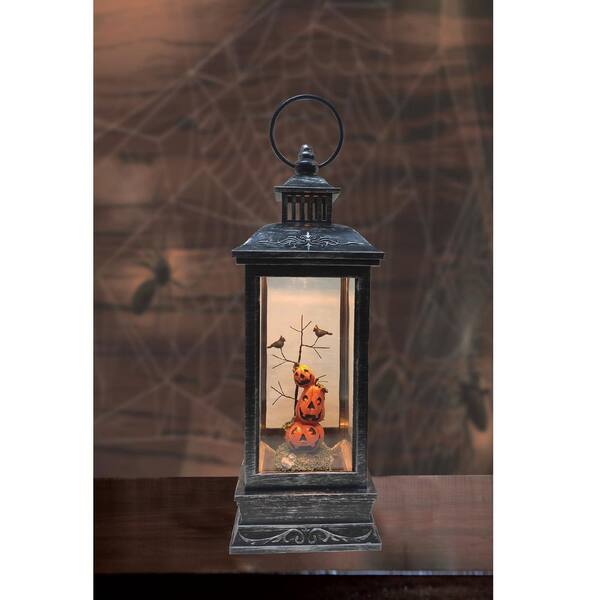 Northlight 11 in. Black LED Lighted Halloween Lantern with Stacked Pumpkins