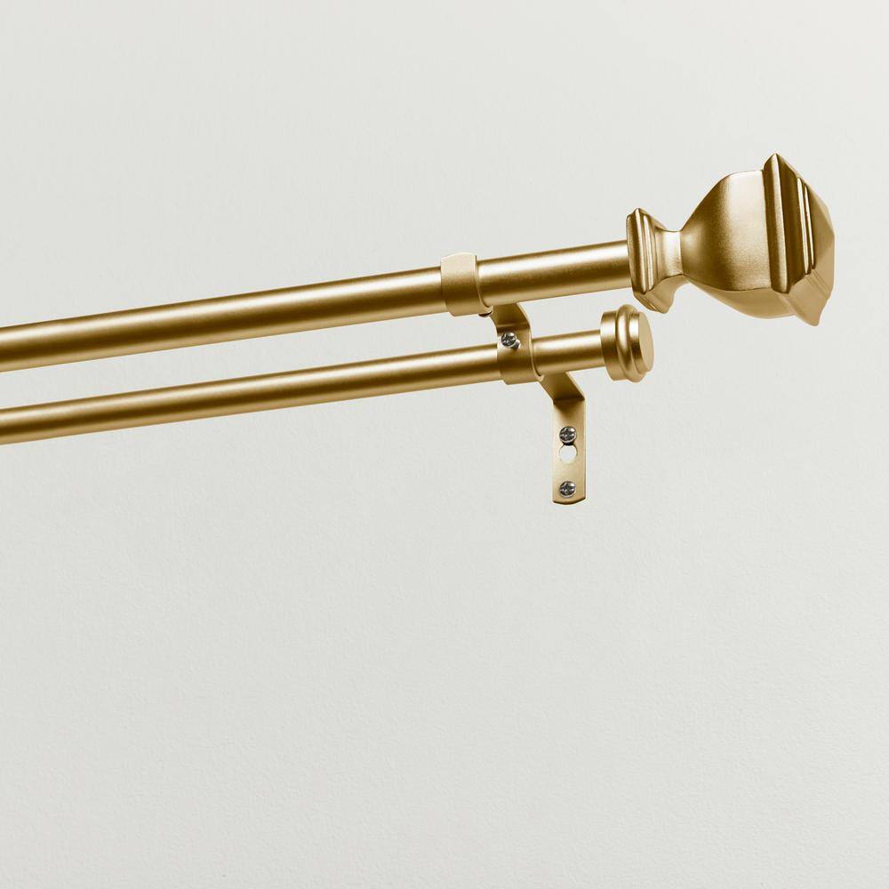 Gold Adjustable Double Curtain Rod with Carved Finials, 36"-72"