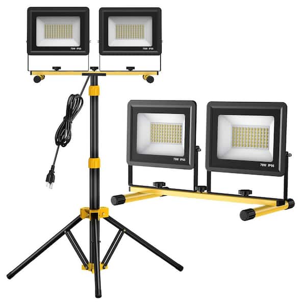 110V 2-Head LED Work Light with Adjustable Tripod Stand 21000 Lumens and 16.5 ft. Cord for Jobsite and Garage