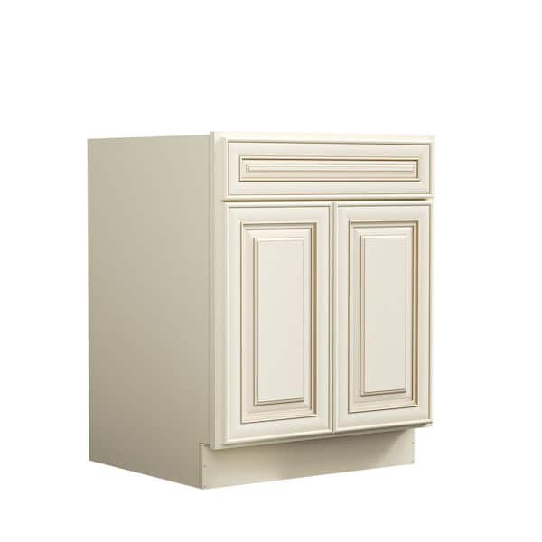 Hausvita 27 in. W x 24 in. D x 34.5 in. H in Traditional White Plywood Ready to Assemble Kitchen Base Cabinet