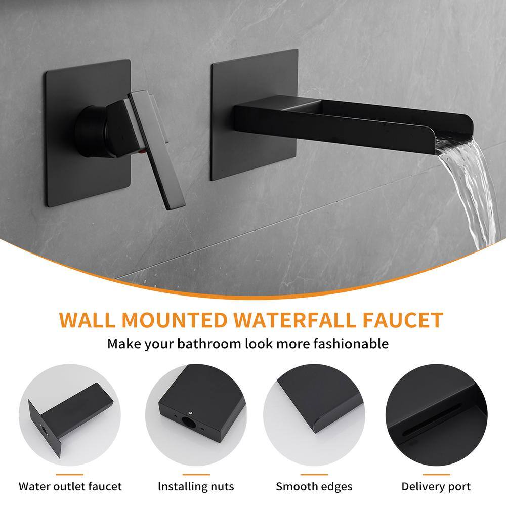 Matte Black Brass Wall Mount Waterfall Faucet