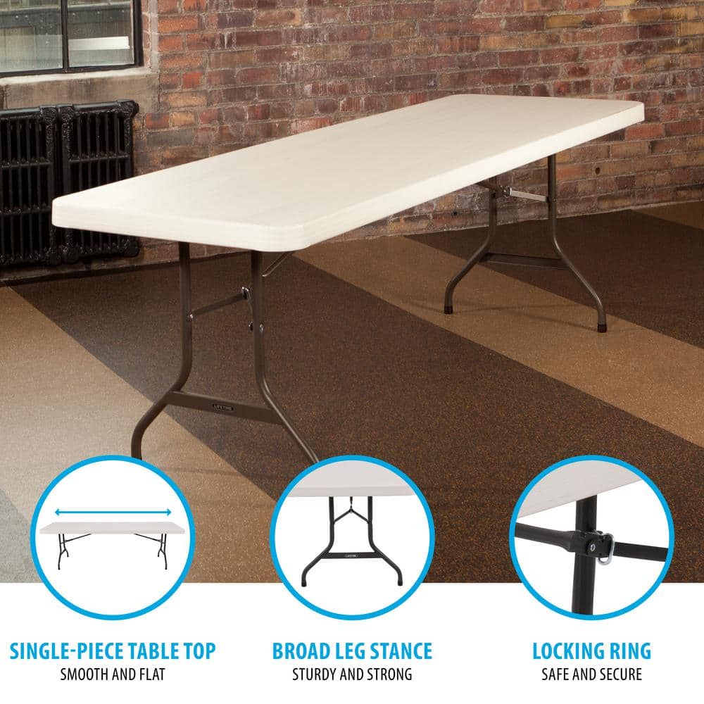 Almond 8-Foot Rectangular Folding Banquet Table with Metal Frame