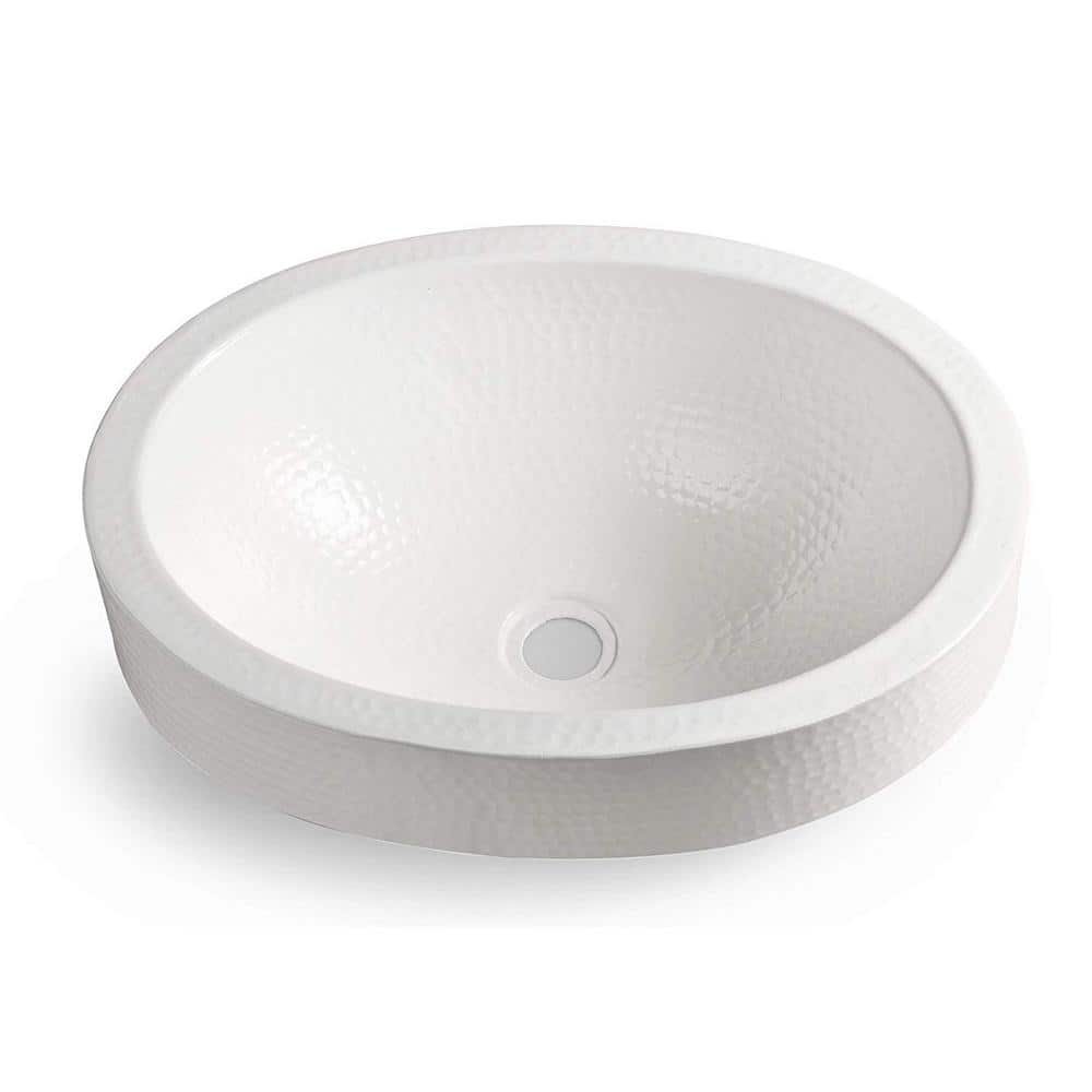 Classic White Hand Hammered Aluminum Oval Vessel Sink