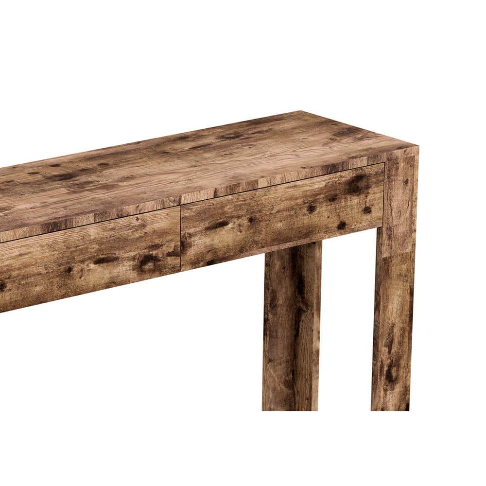 Transitional Brown Reclaimed Wood Console Table with Storage