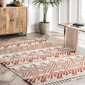Zuri Shaggy Banded Tribal Rust 5 ft. 3 in. x 7 ft. 3 in. Area Rug