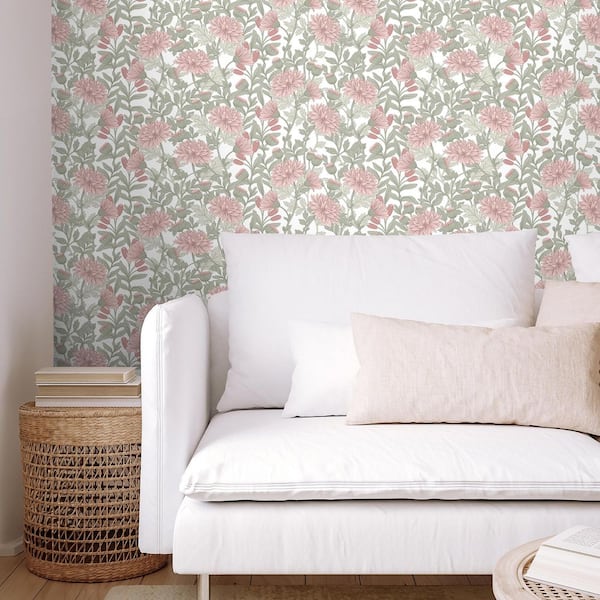 Floral Sonata Pink and Green Wallpaper Sample