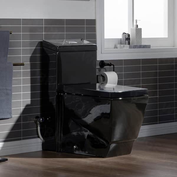 Modern 1-Piece 1.0/1.6 GPF Dual Flush Elongated Toilet in Black
