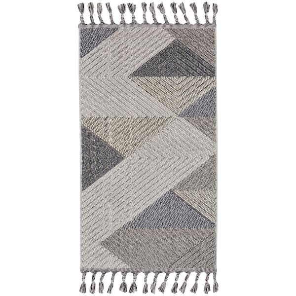 Nourison Paxton Grey/Slate 2 ft. x 5 ft. Geometric Contemporary Kitchen Area Rug