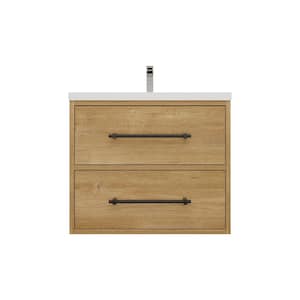 Victoria 24 in. W x 20 in. D x 22 in. H Single Sink Floating Bath Vanity in Oak with White Acrylic Top