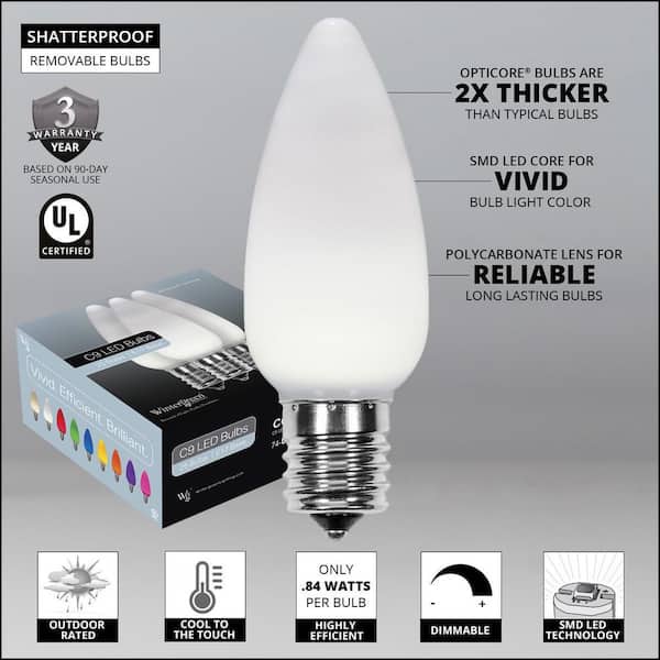 Wintergreen Lighting OptiCore C9 LED Cool White Smooth/Opaque Christmas Light  Bulbs (25-Pack) 74085 - The Home Depot