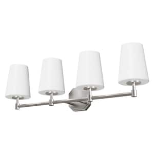 Nolita 30 in. 4-Light Brushed Nickel Vanity Light with Cased White Glass Shades
