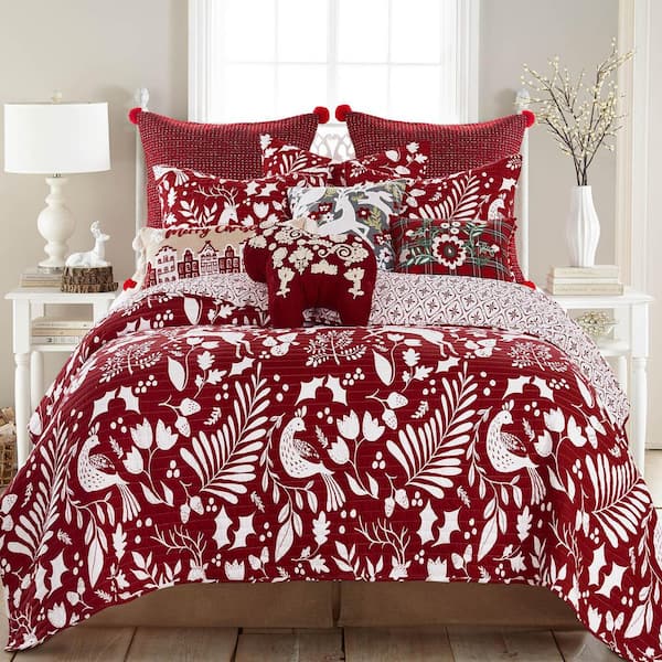 LEVTEX HOME Oscar and Grace Bretton Woods Red White Woodland/Medallion King/Cal King Cotton Front/Microfiber Back Quilt