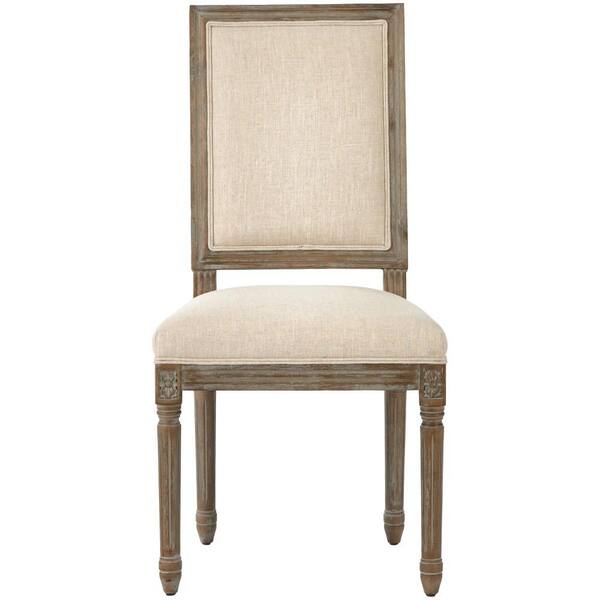 Unbranded Jacques Antique Brown Natural Linen Square Back Dining Chair (Set of 2)