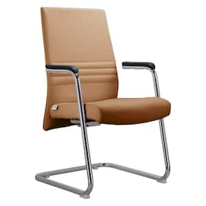 Aleen Mid-Century Modern Office Chair with Upholstered Faux Leather Seat and Metal Armrest in Acorn Brown