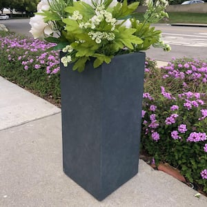 Large 13.8 in. x 13.8 in. x 27.8 in. Granite Lightweight Concrete Tall Planter
